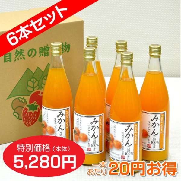 画像1: みかんジュース[720ml]　完熟100%果汁　6本セット【一本あたり880円】 (1)