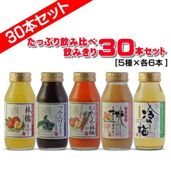 画像1: たっぷり飲みくらべ 飲みきり30本セット(りんご・もも・にんじんと林檎・ブルーベリー・冷やし梅) (1)