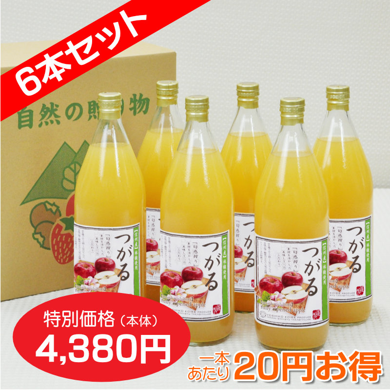南信州産 つがるジュース　完熟100%果汁　6本セット　【一本あたり730円】