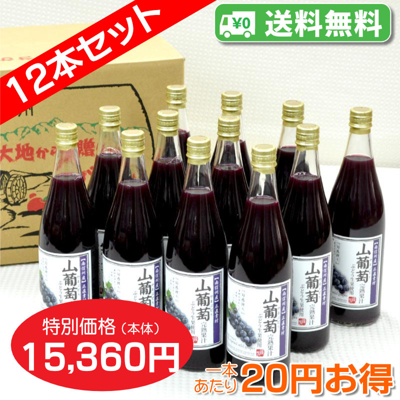 【送料無料】山ぶどう[60%ぶどう果汁入飲料[720ml　12本セット【一本あたり1,280円】